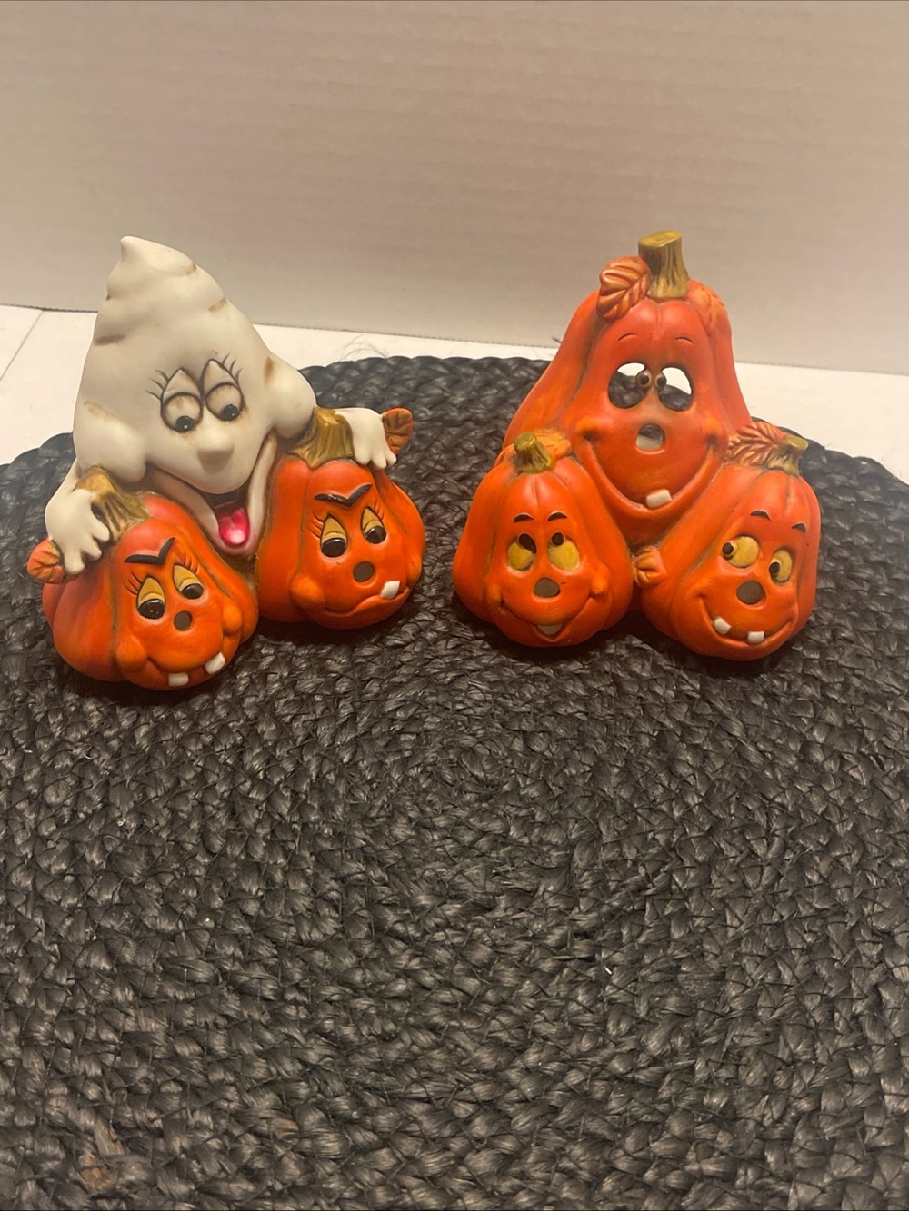 Ceramic Halloween Pumpkin & Ghost Pair  tea light holders